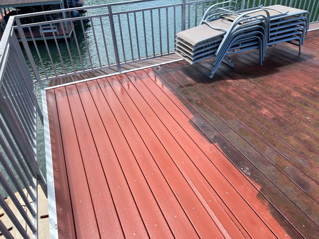 Deck cleaning results on a lakeside property